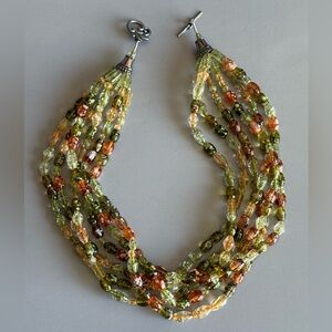 Multistrand Artisan Statement Beaded Necklace Yellow and Green
